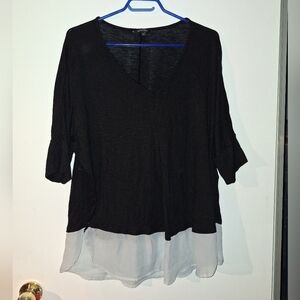George Black And White Colorblock Blouse Size 2X
